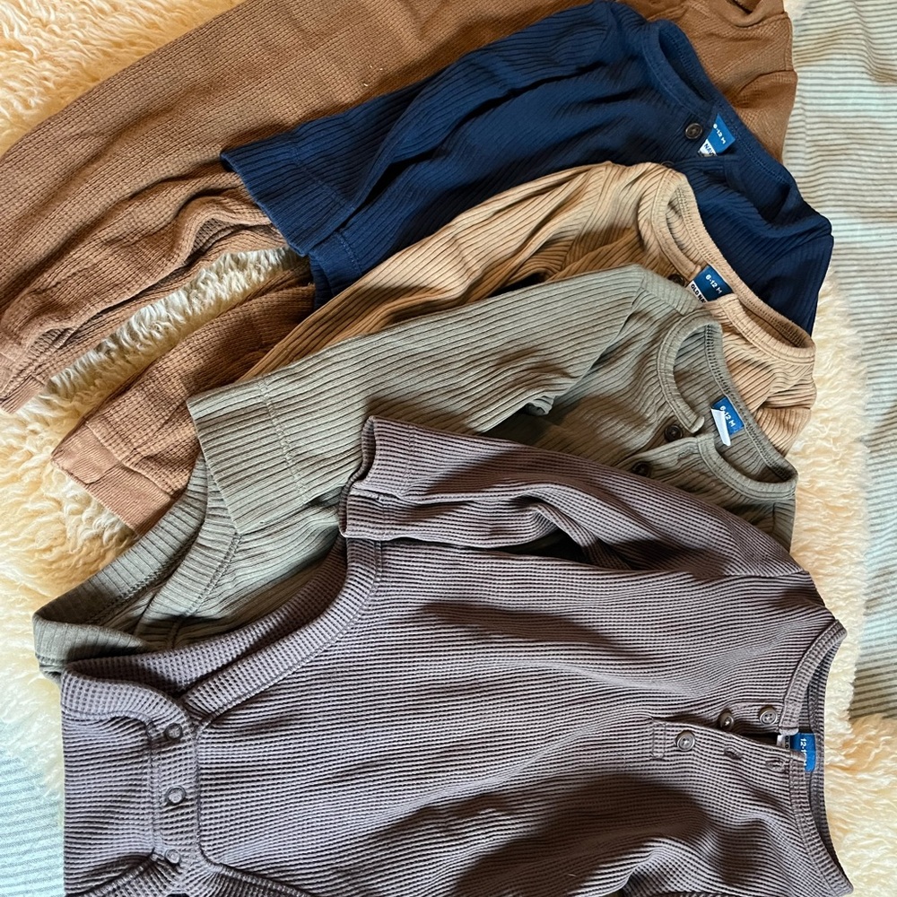 Ribbed Knit Henley Onsies Set in Neutral Tones - Picture 2 of 10